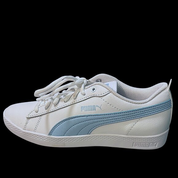 NWOT-PUMA Women's Vikky v3 Leather White and Light Blue Sneakers - Picture 14 of 15